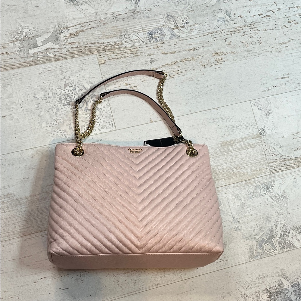 Rare Victorias Secret Genuine Leather Blush Pink Quilted Tote Bag Purse